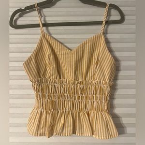 Yellow striped peplum crop top size Small